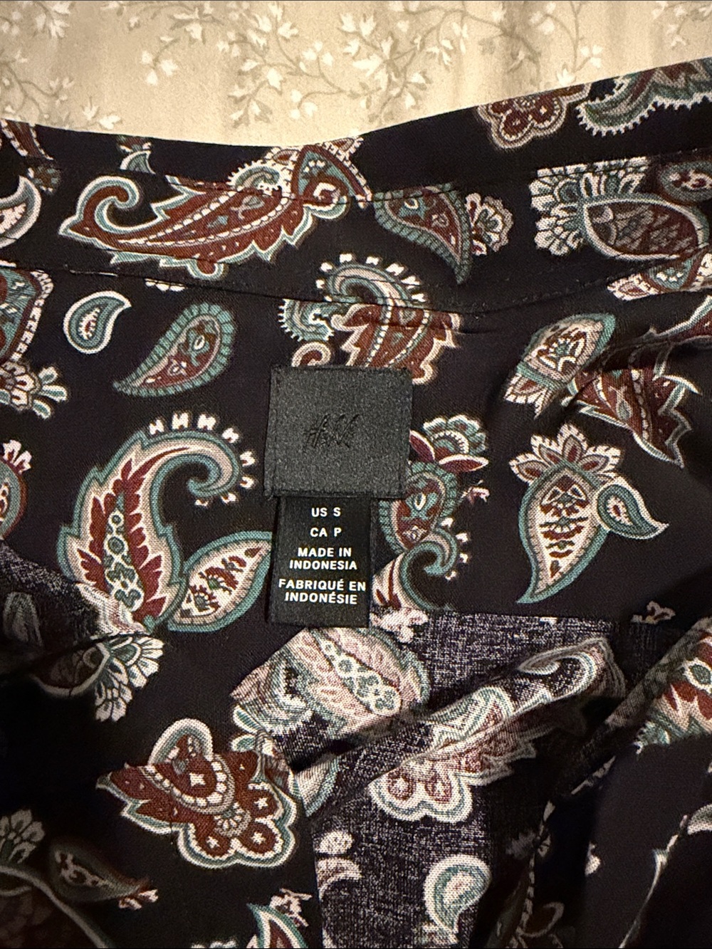 H&M Men's Black Button-Down Shirt with Teal and Brown Paisley